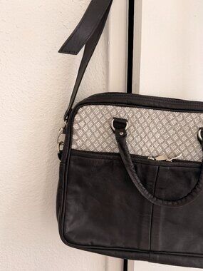 Moroccan Artisan Handmade Leather Briefcase & Inset Handwoven Rug Pattern